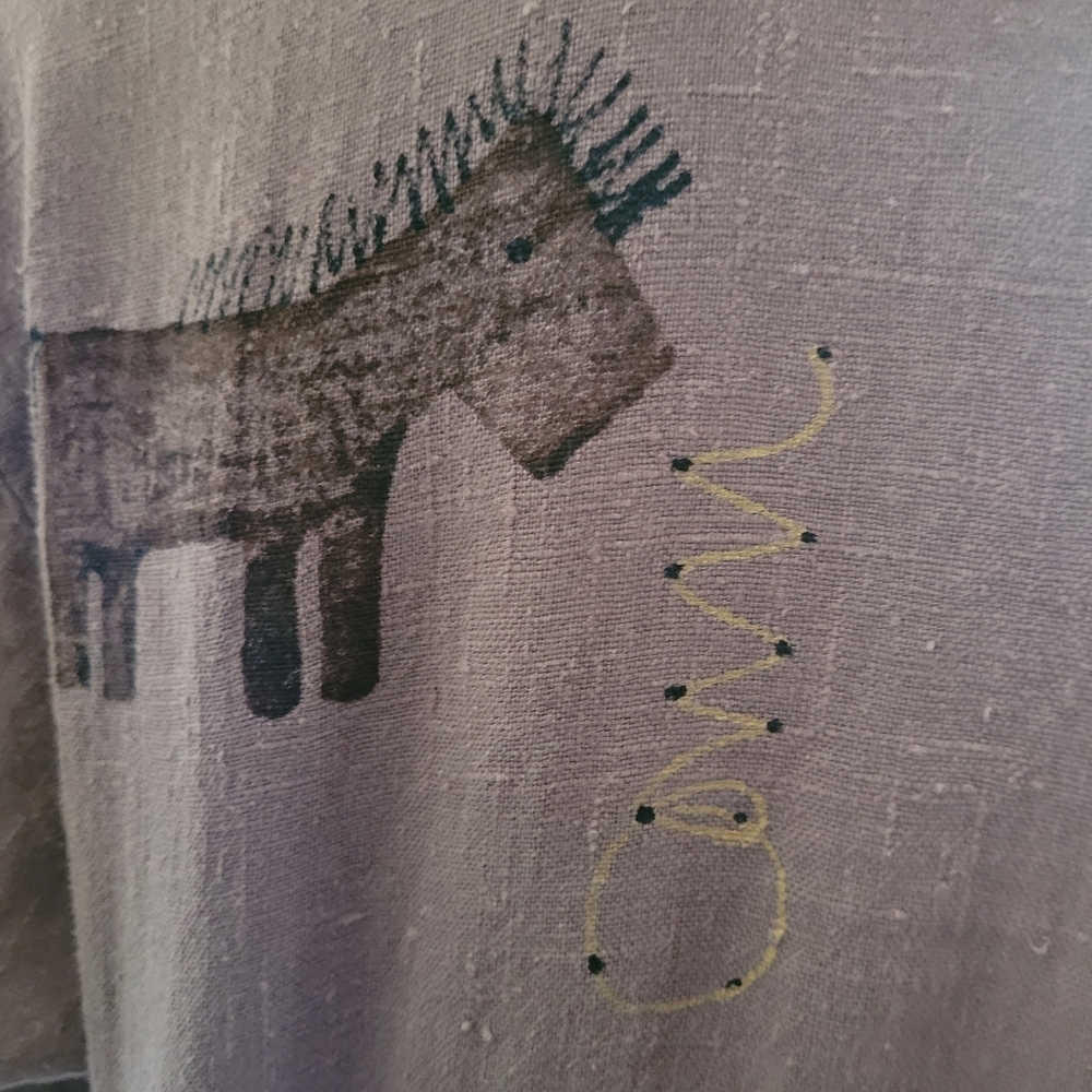 SOLDVintage FLAX Women's Linen Tunic Mauve w/ Horse Art, Boho Cottagecore Medium - Picture 7 of 11